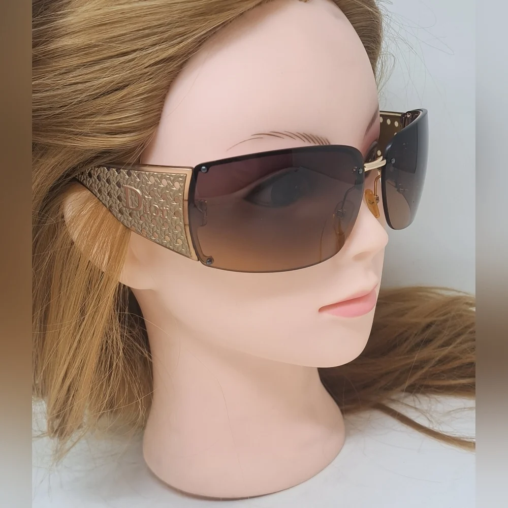 Dior Women's Sunglasses Quadrillee Brown Gold Vintage Y2K OHSR1 71-13-130 - Picture 13 of 16